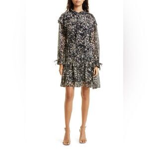 NWT BOSS Hugo Boss Denada Floral Long Sleeve Dress in Black Fantasy Size‎ 4